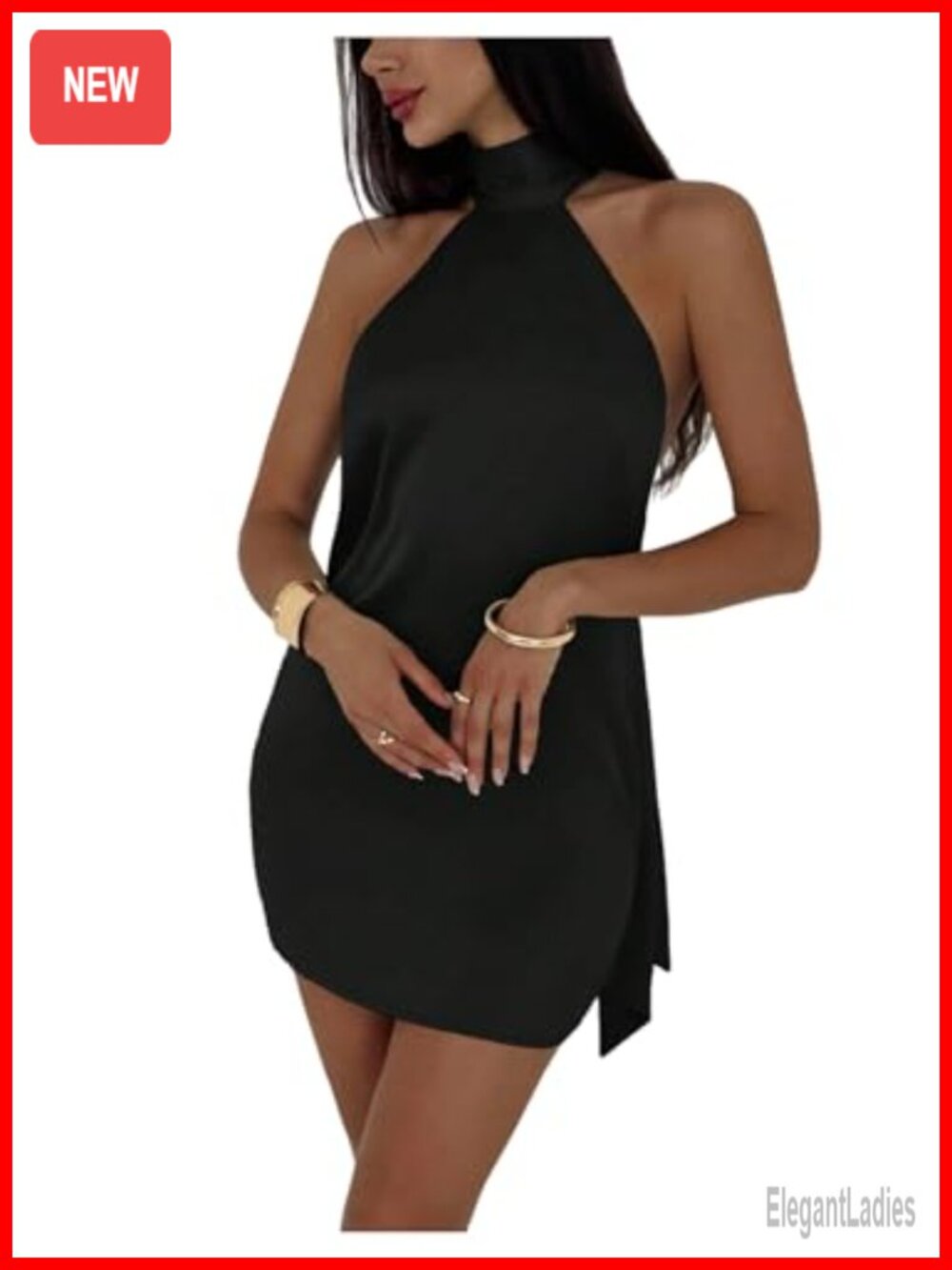 Halter Mini Dress Backless Satin Bodycon Sleeveless Tie Back